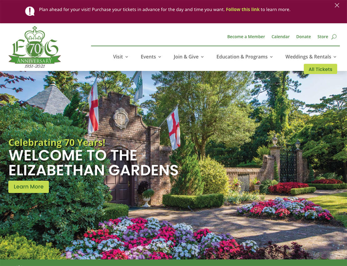 Elizabethan Gardens Outer Banks Website Screenshot